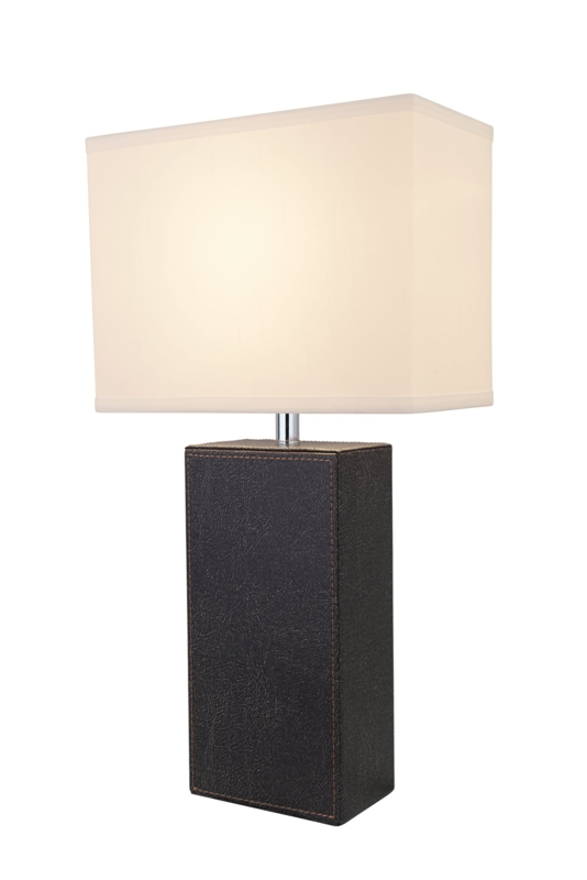Table Lamp Transitional Brown Faux Leather Rectangular Shade and Base