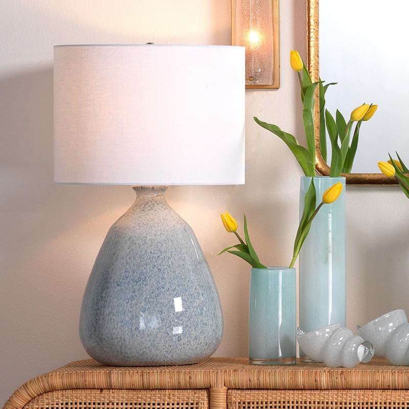 Table Lamp, Transitional Ceramic Mottled Glaze, Gold Stepped Base.