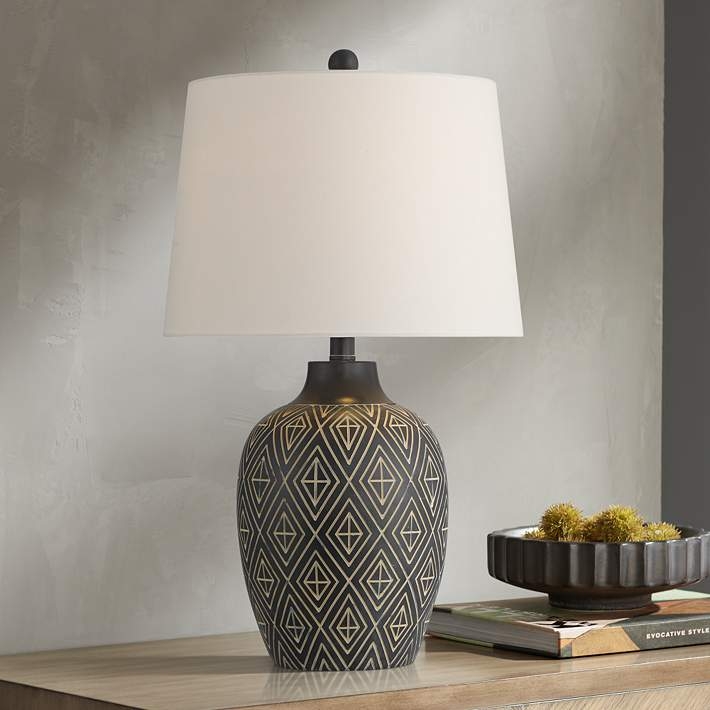 Table Lamp Transitional Light Blue Ceramic Textured Diamond Jar