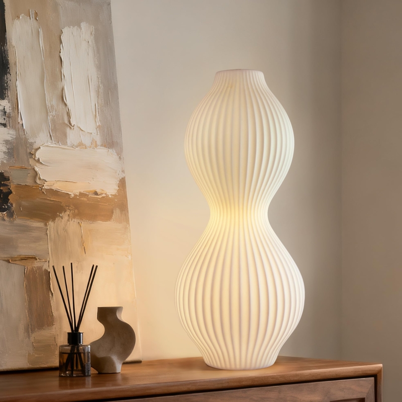 Table Lamp Translucent Ceramic Shade Hourglass White Table Lamp