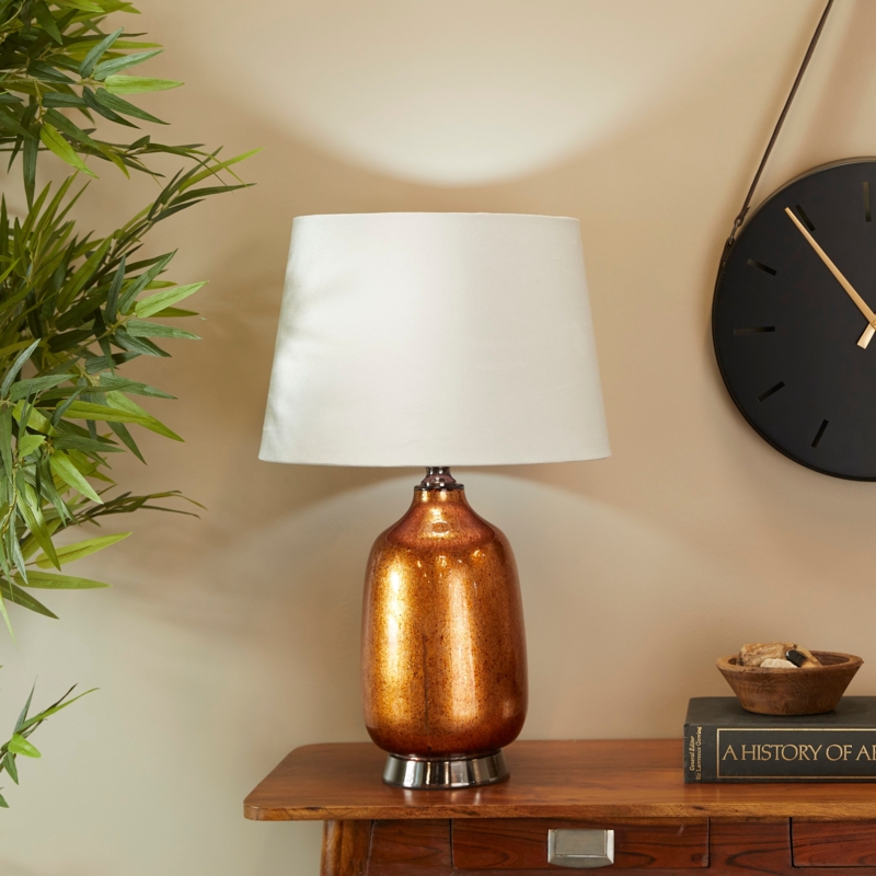 Table Lamp: Translucent Copper Glass Gourd Base, White Tapered Shade