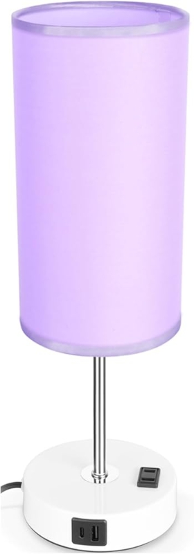Table Lamp Translucent Purple Mushroom Silhouette Ribbed Texture USB