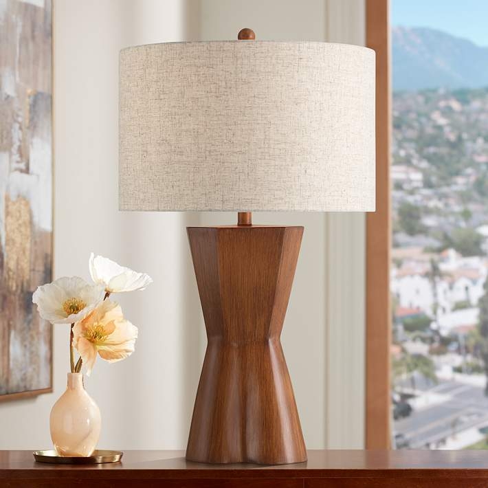 Table Lamp Tripod Base Dual Pull Chains White Drum Shade