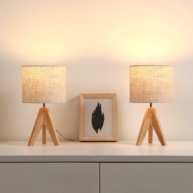 Table Lamp Tripod Base Paper White Shade Mid-Century Style