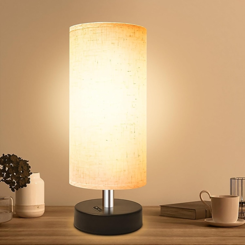 Table Lamp Tripod Base Wood Toned Linen Shade Scandinavian Style
