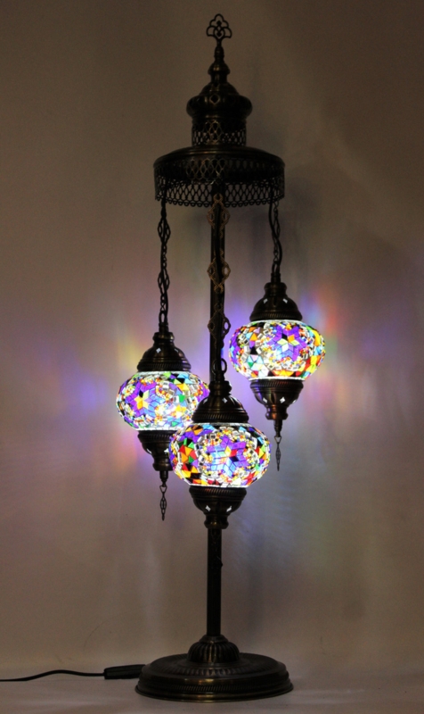 Table Lamp Turkish Style Spiral Neck Star Mosaic Shade Antique Brass
