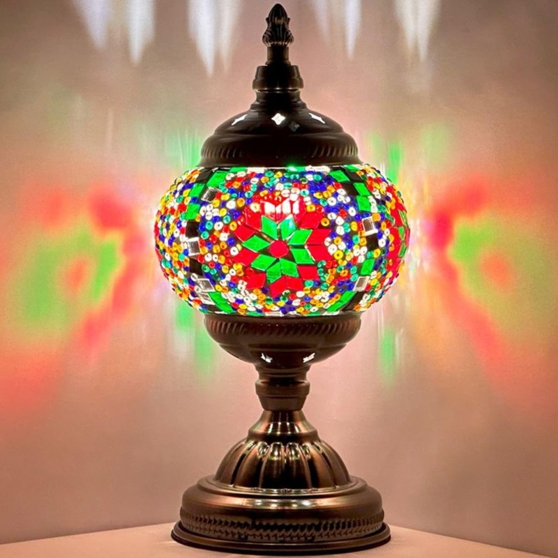 Table Lamp Turkish Swan Neck Stand Rainbow Mosaic Glass Bronze