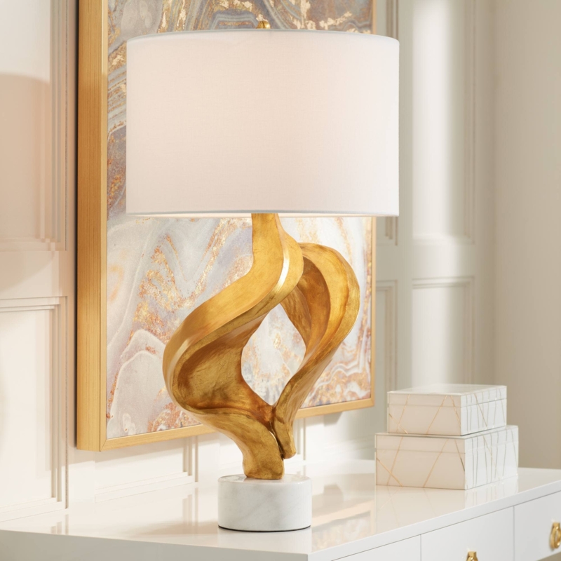 Table Lamp Twisted Sculptural Gold Marble Base