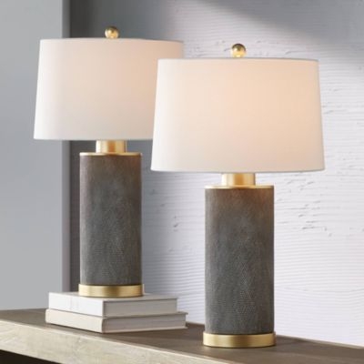 Table Lamp Two-Tone Ceramic Base Dimpled Texture Grey Metallic Glam