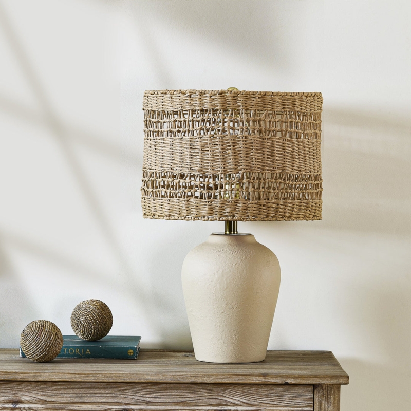 Table Lamp Two-Toned Ceramic Rattan Boho Ceramic Woven Lighting Decor