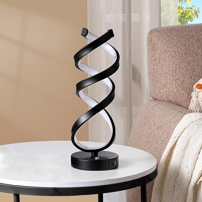 Table Lamp Ultra Slim Profile USB Port Matte Black Modern