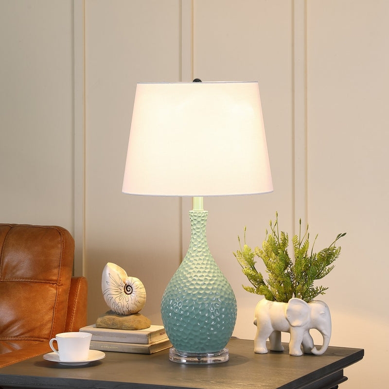 Table Lamp Urn Base Hammered Metal Style Tapered Shade