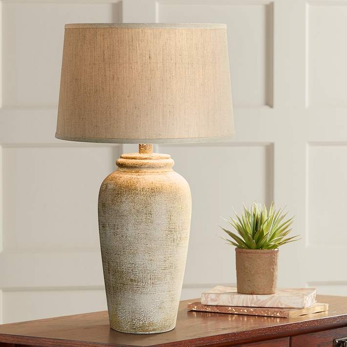 Table Lamp Urn Silhouette Handcrafted Look, Rustic Stone Table Lamp Design