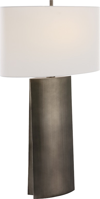 Table Lamp V-Groove Wood Base Gold Accent Rectangular Shade
