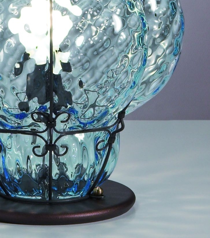 Table Lamp Venetian Baloton Glass Base Quilted Texture Elegant