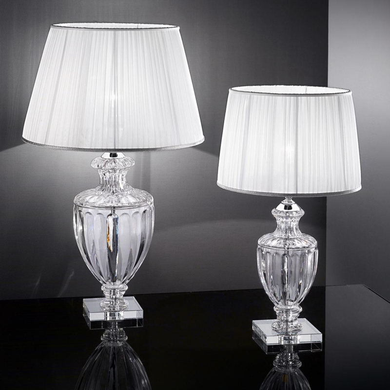 Table Lamp, Venetian Glass Baluster Base, Pleated Cream Drum Shade