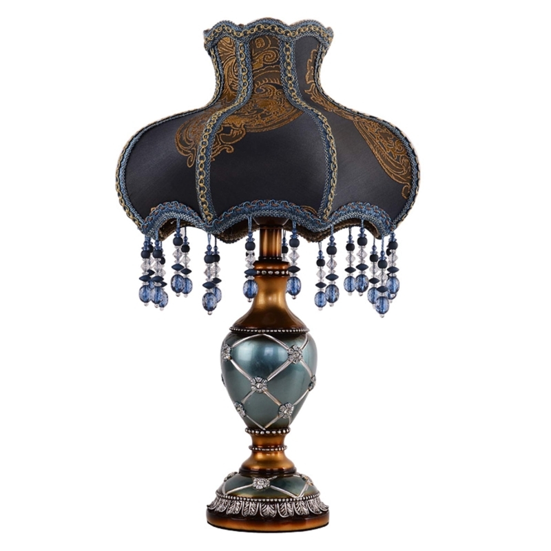 Table Lamp Victorian Style Stained Glass Floral Motif Antique Bronze