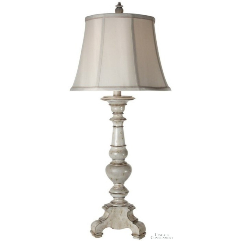 Table Lamp Vintage Distressed White Wood Scrolled Base Farmhouse