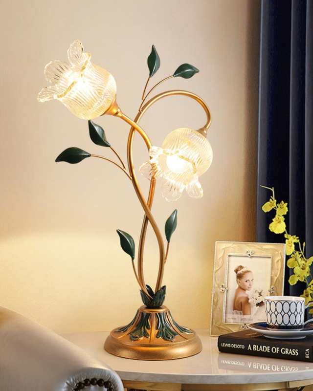 Table Lamp Vintage Floral Styling Pleated Shade Ceramic Base