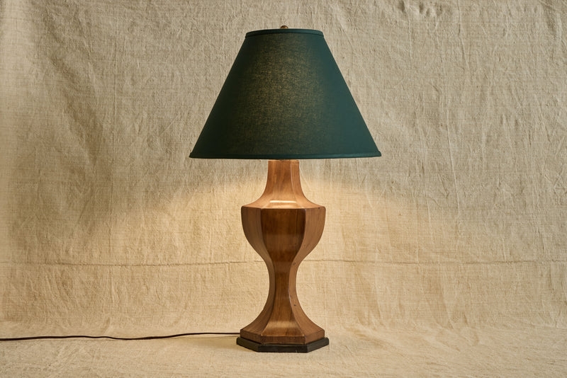 Table Lamp Vintage Inspired Turned Wood Pleated Fabric Shade