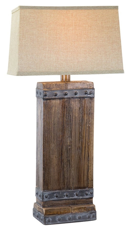 Table Lamp Walnut Cutout Wood Base Linen Drum Shade Rustic