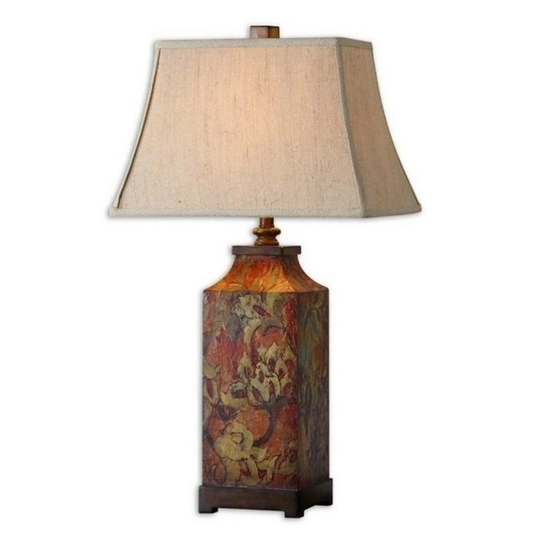 Table Lamp Walnut Wood Cross Base Drum Shade Modern