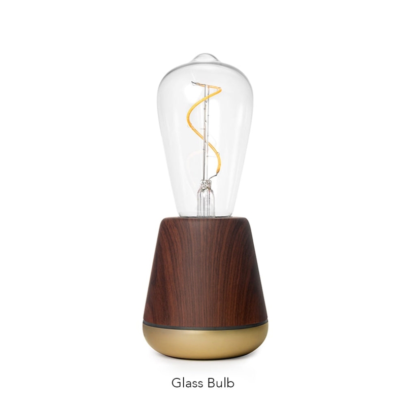 Table Lamp Walnut Wood Cylindrical Base with Exposed Bulb