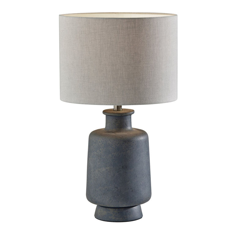 Table Lamp Weathered Dark Ceramic Bulbous Rustic Gray Bedside Lamp