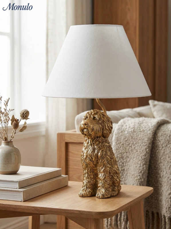 Table Lamp: White Ceramic Cat Shaped Base with Pleated Fabric Shade.