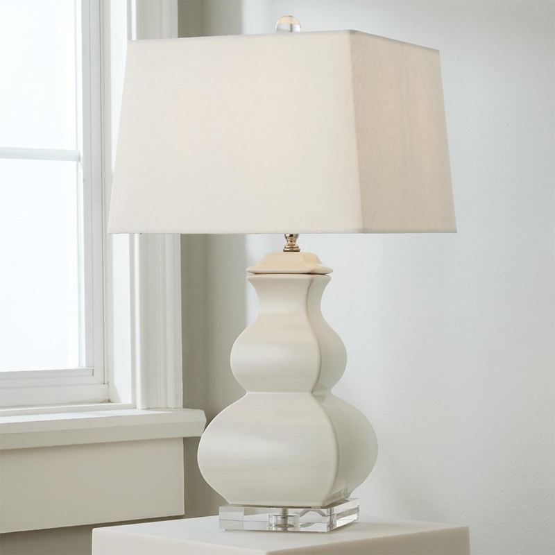 Table Lamp White Ceramic Square Gourd Acrylic Base Transitional Styling