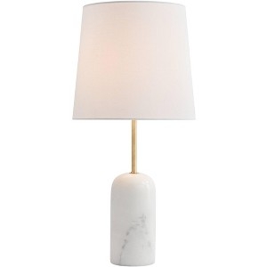 Table Lamp White Marble Rectangular Block Base Gold Accent