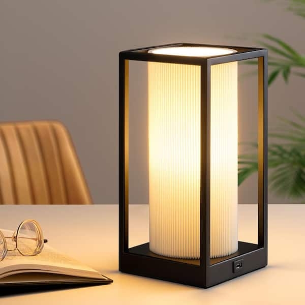 Table Lamp White Pleated Shade Black Base Modern Pleated Lamp