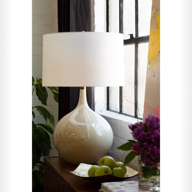 Table Lamp, White Spherical Base with Gold Accent, Contemporary Glam Style.
