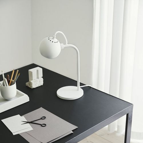 Table Lamp White Spherical Shade with Minimalist Curved Arm