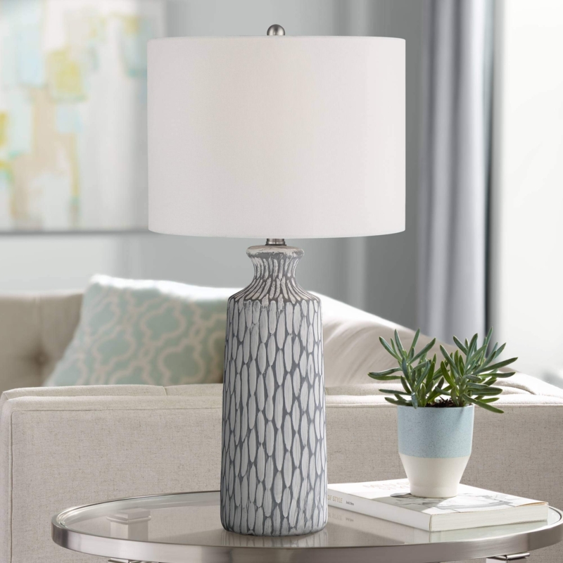 Table Lamp Whitewashed Geometric Ceramic Coastal Geometric Table Lamp