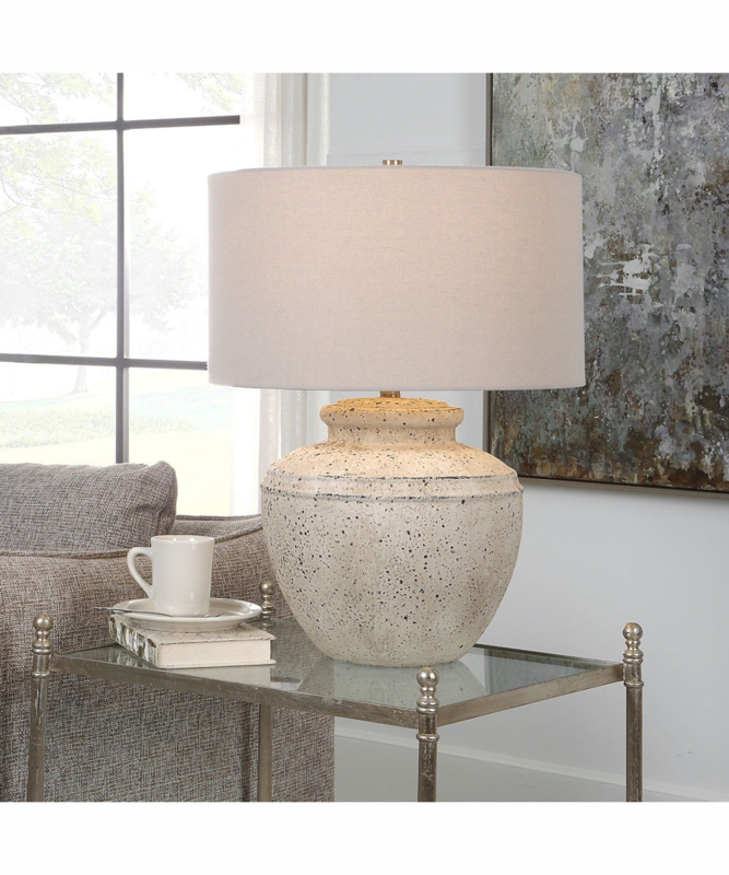 Table Lamp with Aged Stone Bottle Silhouette, Rustic Aged Stone Table Lamp
