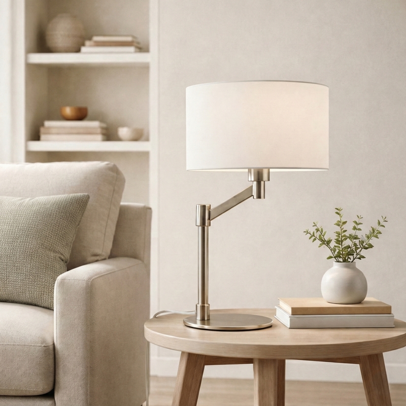 Table Lamp with Arched Silhouette and Dome Shade, Brushed Nickel