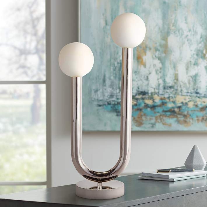 Table Lamp with Central Ring Motif and Polished Nickel Finish