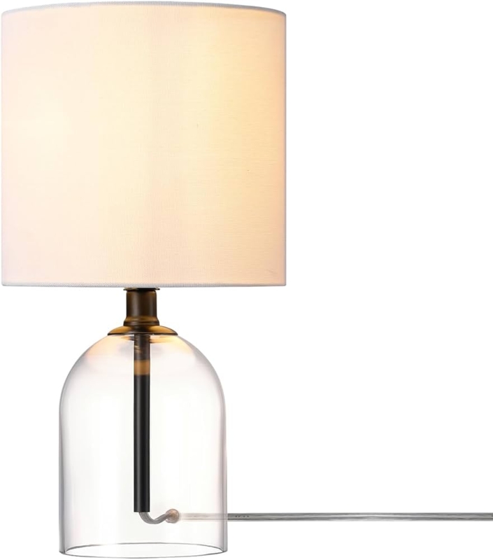 Table Lamp with Clear Glass Base and Matte Black Stem Minimalist Look