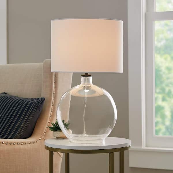 Table Lamp with Clear Glass Jar Base and Black Metal Accents
