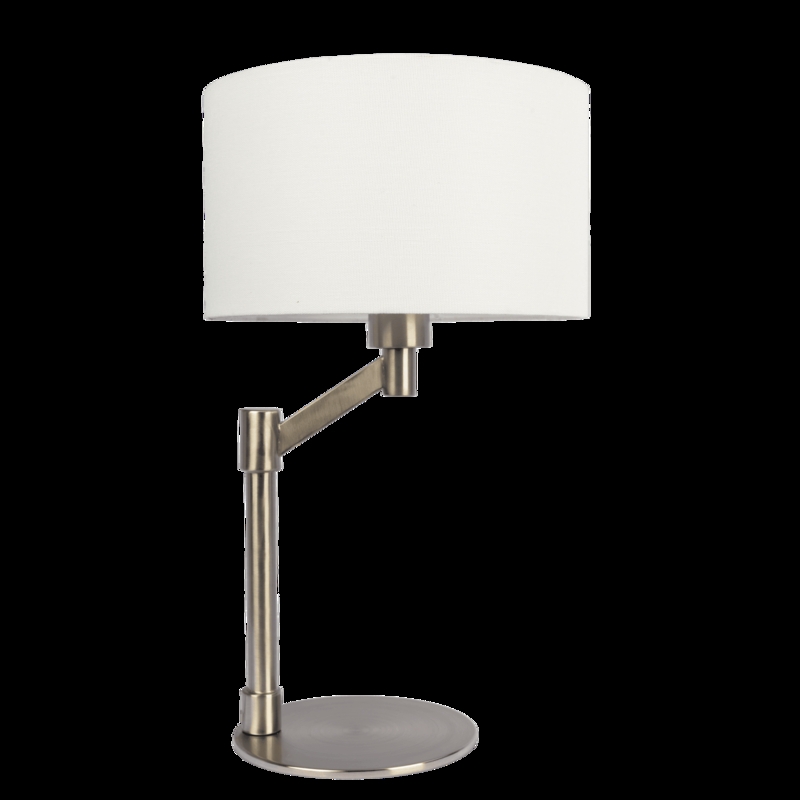 Table Lamp with Curved Metal Base and Tall Cylindrical Shade