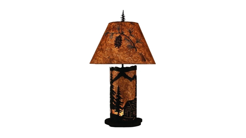Table Lamp with Forest Silhouette Scene and Rectangular Shade