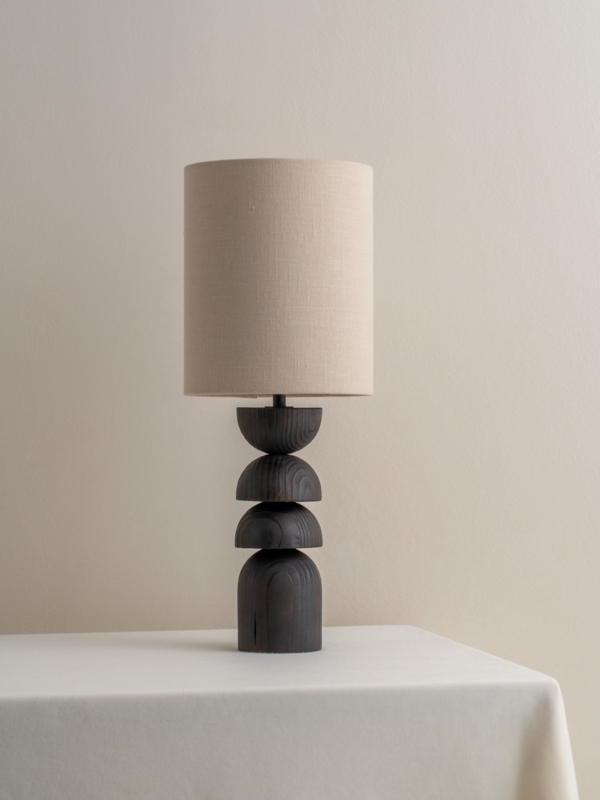 Table Lamp with Heavily Textured Charred Wood Base.