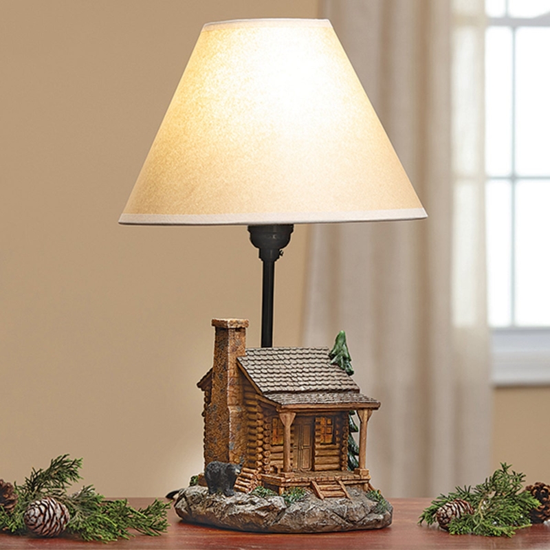 Table Lamp with Integrated Lantern Nightlight and Bear Figurine Base