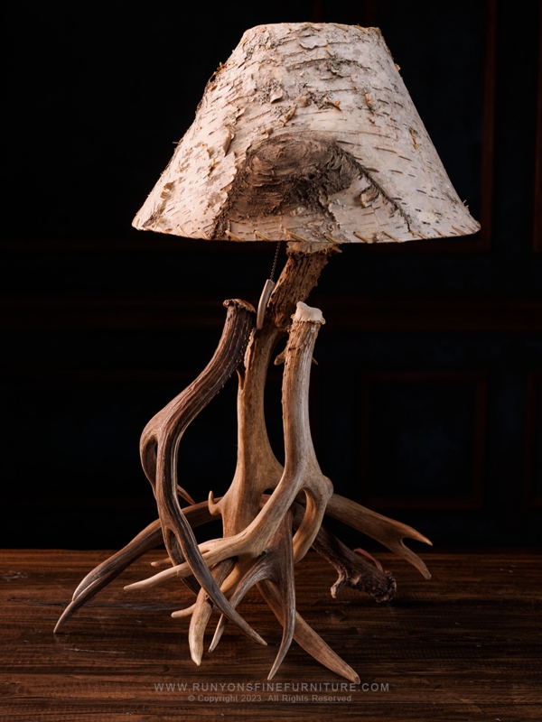 Table Lamp with Interlocking Antler Base and Rawhide Texture Shade