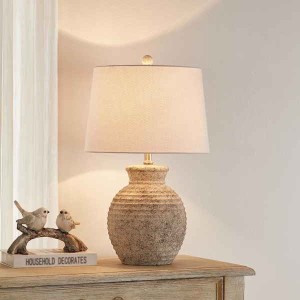 Table Lamp with Light Gray Crackle Texture and Gourd Silhouette Base
