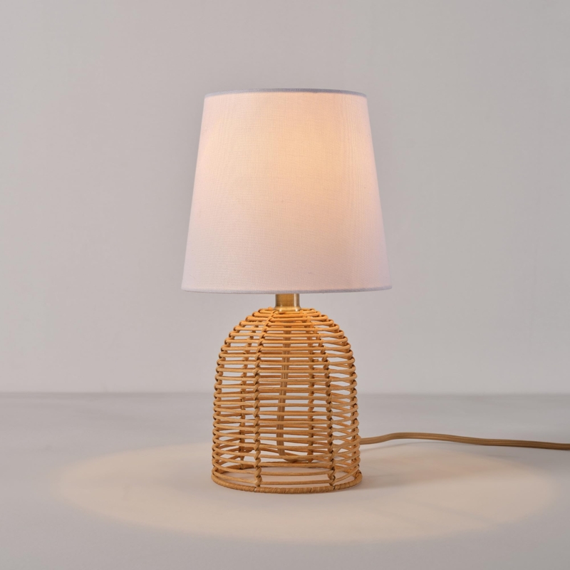 Table Lamp with Natural Woven Base and Clean White Drum Shade