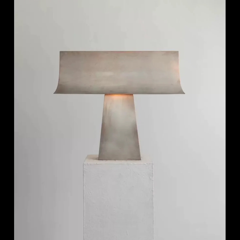 Table Lamp with Oversized Dome Shade, Minimalist Polished Silver