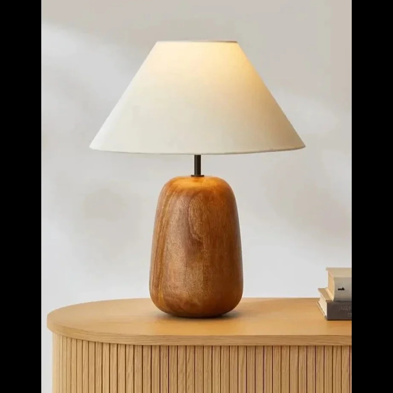 Table Lamp with Pleated Shade and Wood Tripod Base Minimalist Style