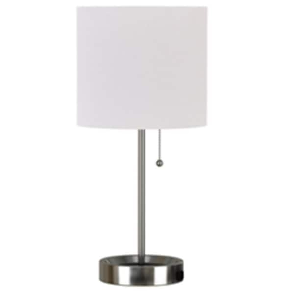 Table Lamp with Rectangular Base, Brushed Nickel and Integrated Outlet